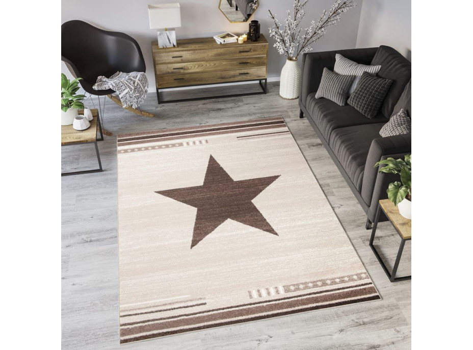 Moderní kusový koberec MAROKO - CENTER STAR krémový L916A