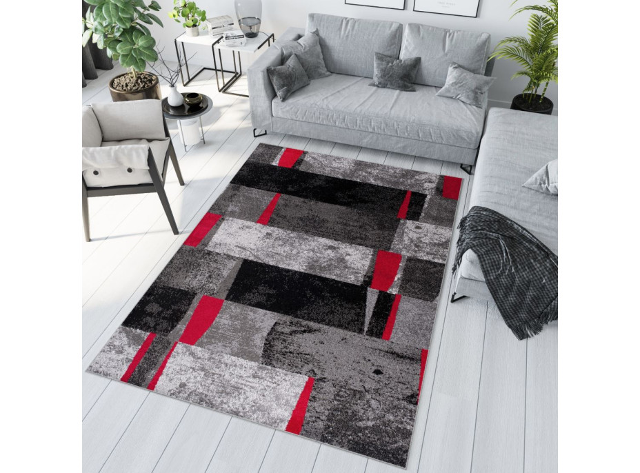 Kusový koberec JÁVA Modern - šedý/červený