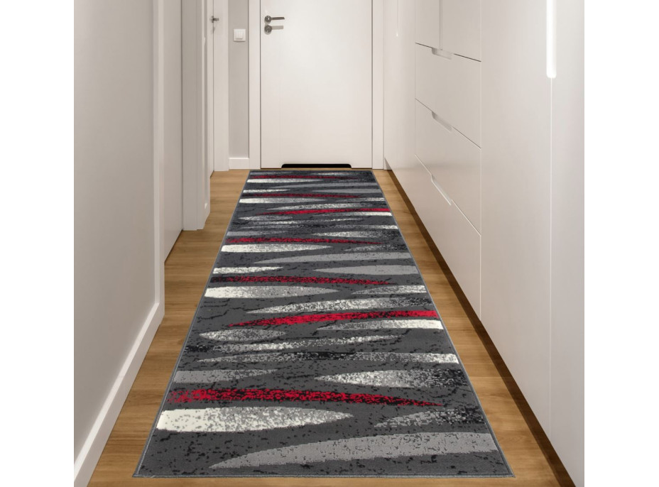 Běhoun TAPIS Linocut - šedý/červený Běhoun TAPIS Linocut - šedý/červený