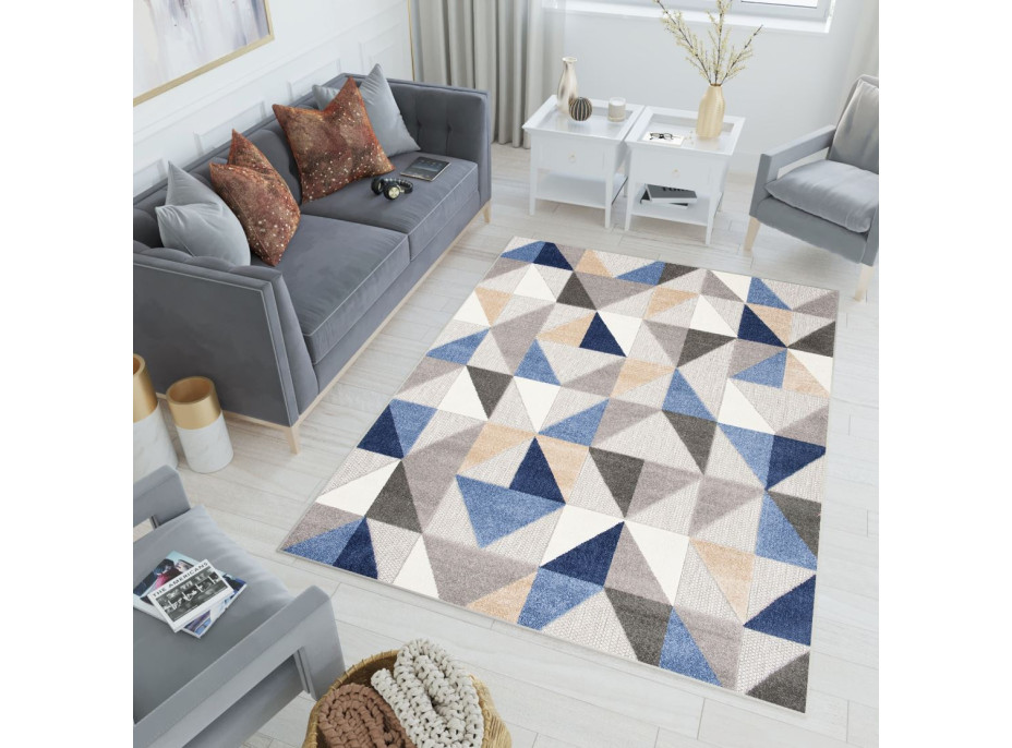 Kusový koberec AVENTURA Geometric - modrý/šedý