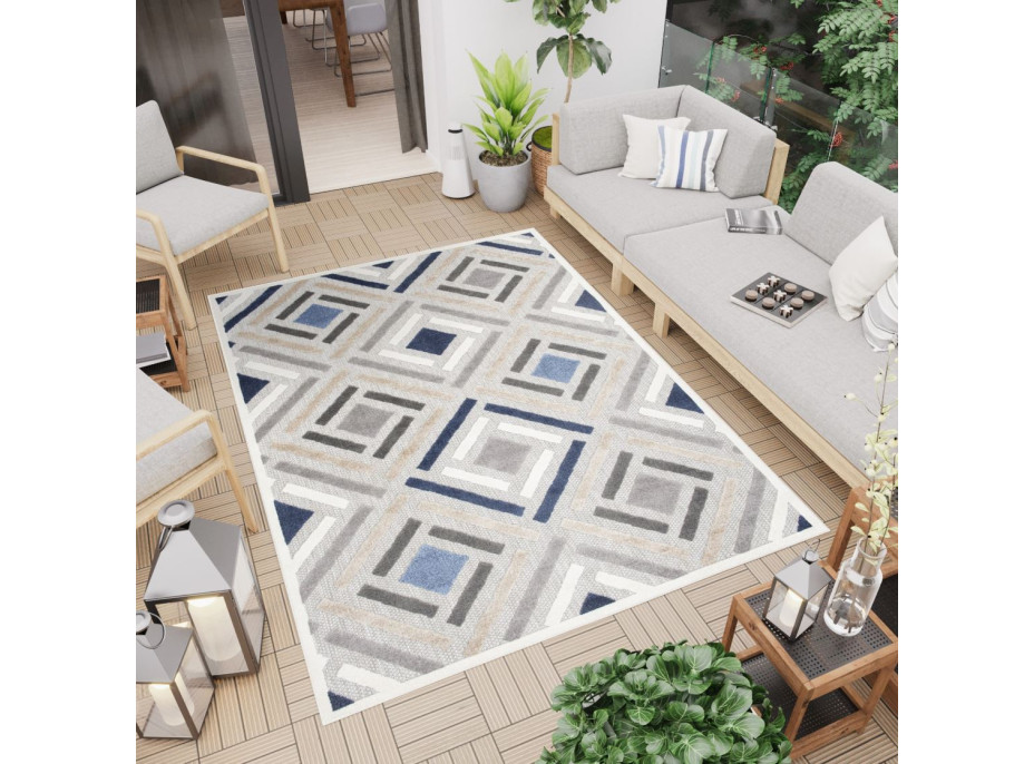 Kusový koberec AVENTURA Tiles - krémový/modrý