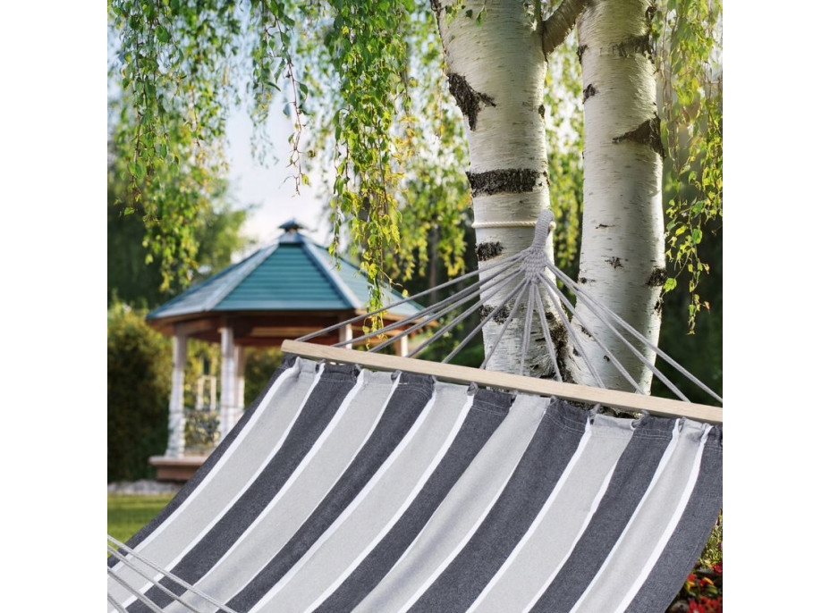 Závěsná houpací síť ULTIMATE XXL 200x150 cm - šedá s pruhy