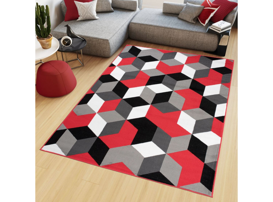 Kusový koberec MAYA Cubes - červený/šedý