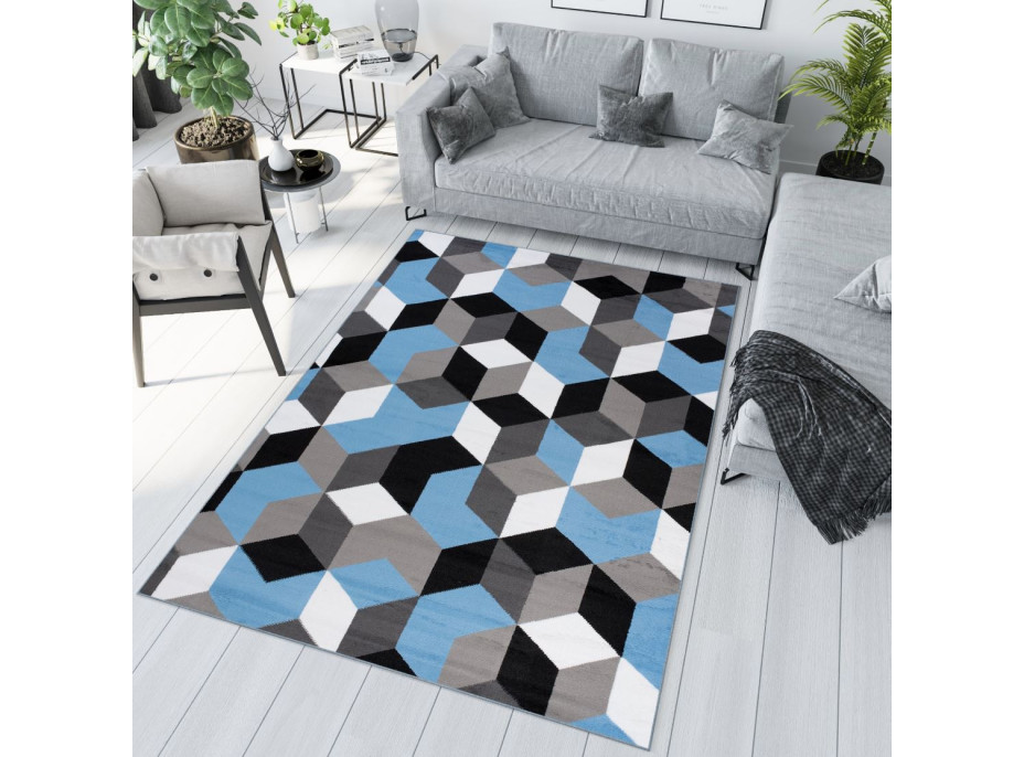 Kusový koberec MAYA Cubes - modrý/šedý