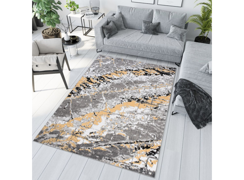 Kusový koberec MAYA Marble - žlutý/šedý