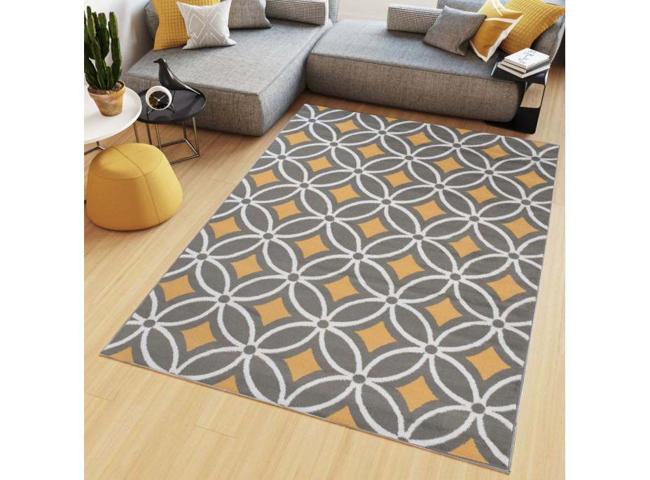 Kusový koberec MAYA Pattern - žlutý/šedý