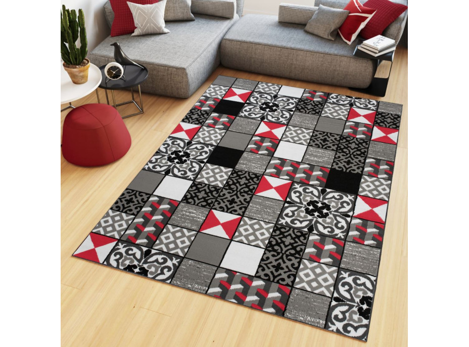 Kusový koberec MAYA Tiles - červený/šedý