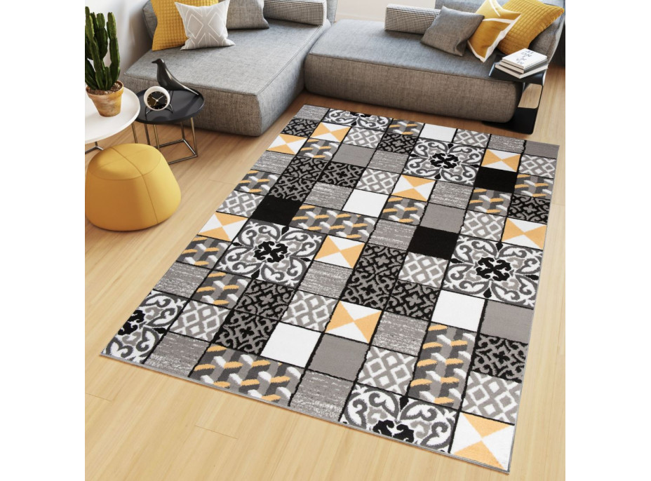 Kusový koberec MAYA Tiles - žlutý/šedý