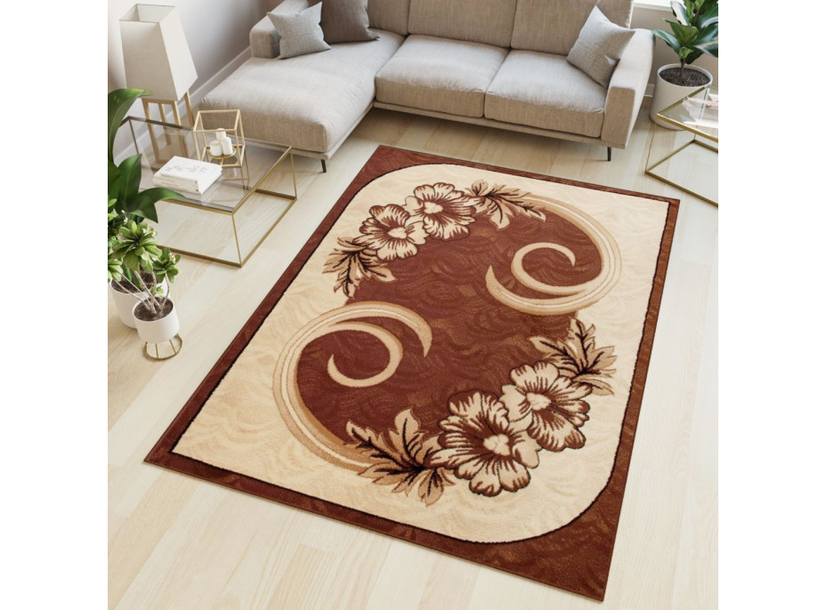 Kusový koberec ATLAS Flowers - hnědý/krémový
