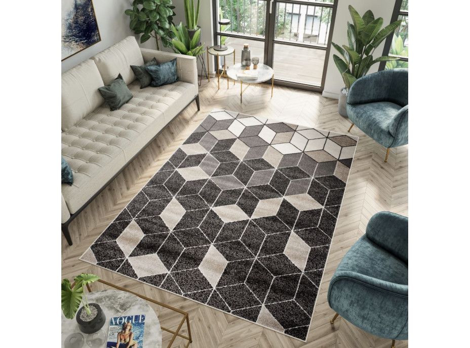 Kusový koberec FIESTA Cubes - tmavě šedý/šedý