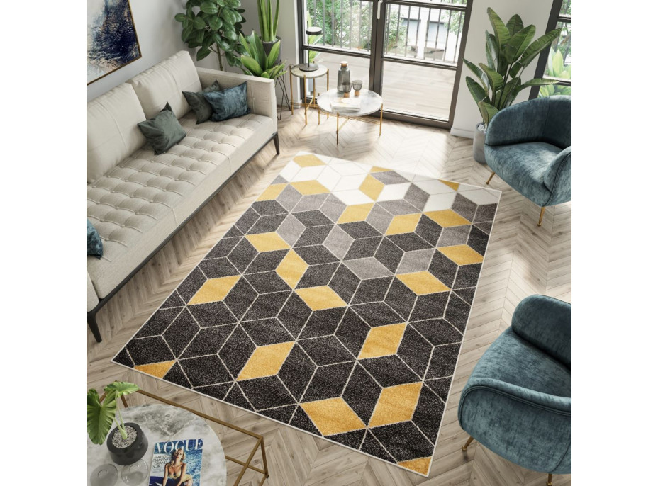 Kusový koberec FIESTA Cubes - žlutý/šedý
