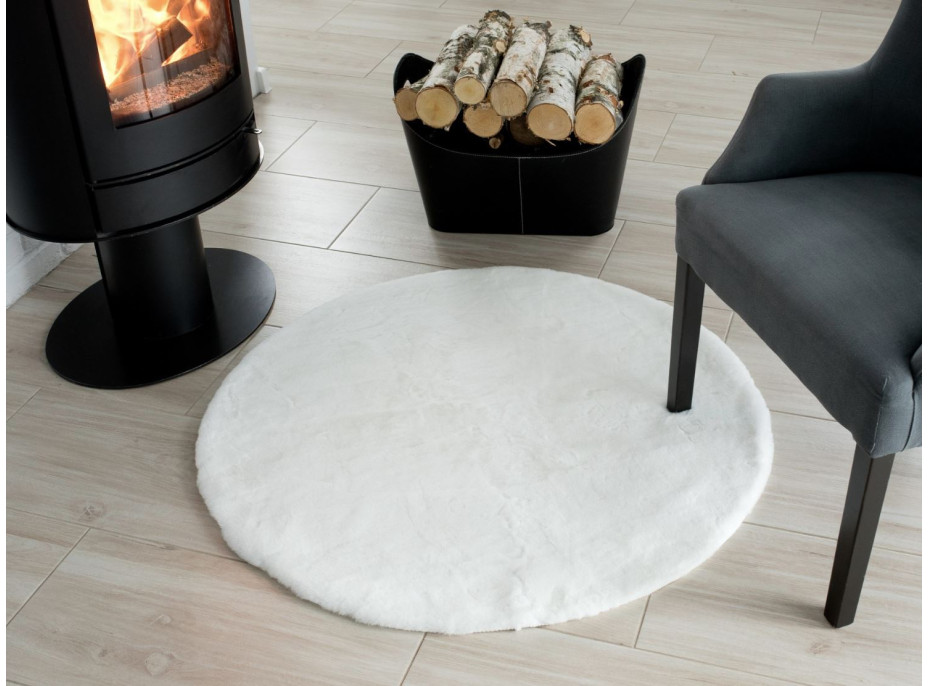 Kusový kulatý koberec RABBIT FUR - imitace králičí kožešiny - bilý