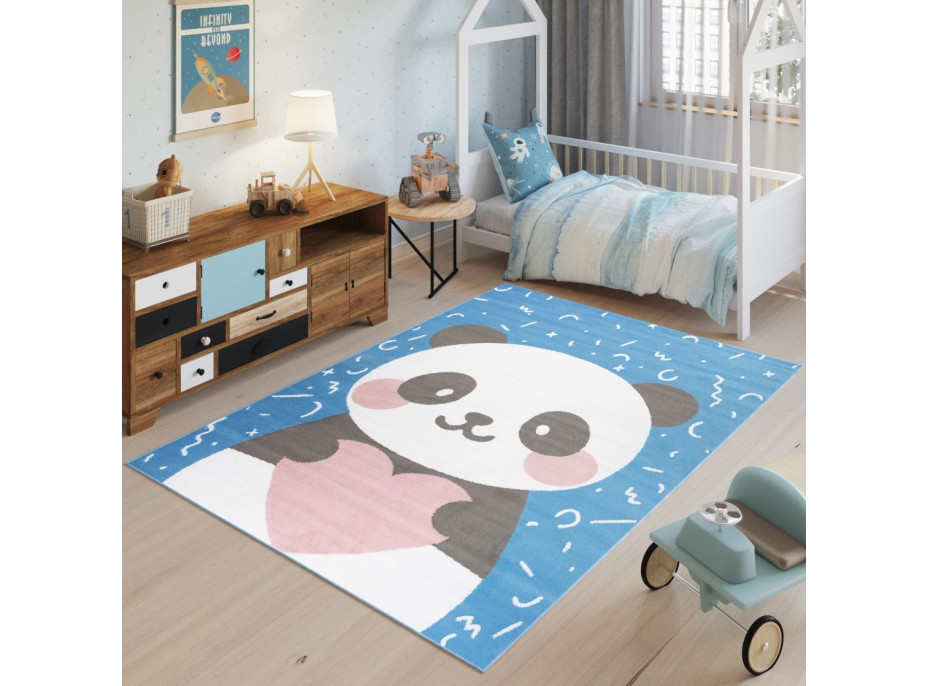 Dětský koberec JOLLY Blue - Panda se srdíčkem