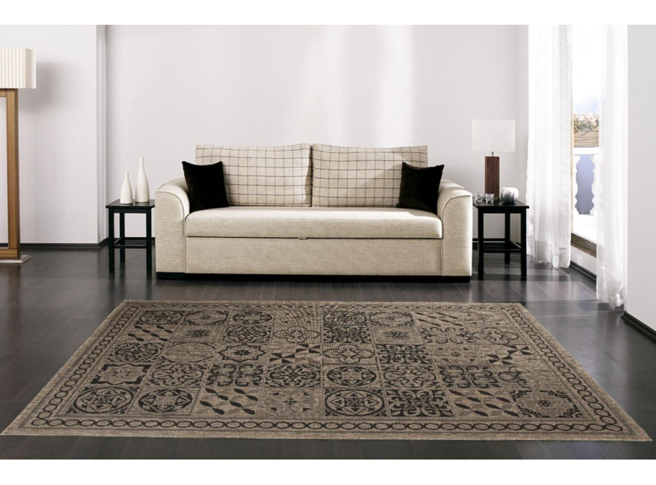 Sisalový PP koberec TILES - hnědý/černý