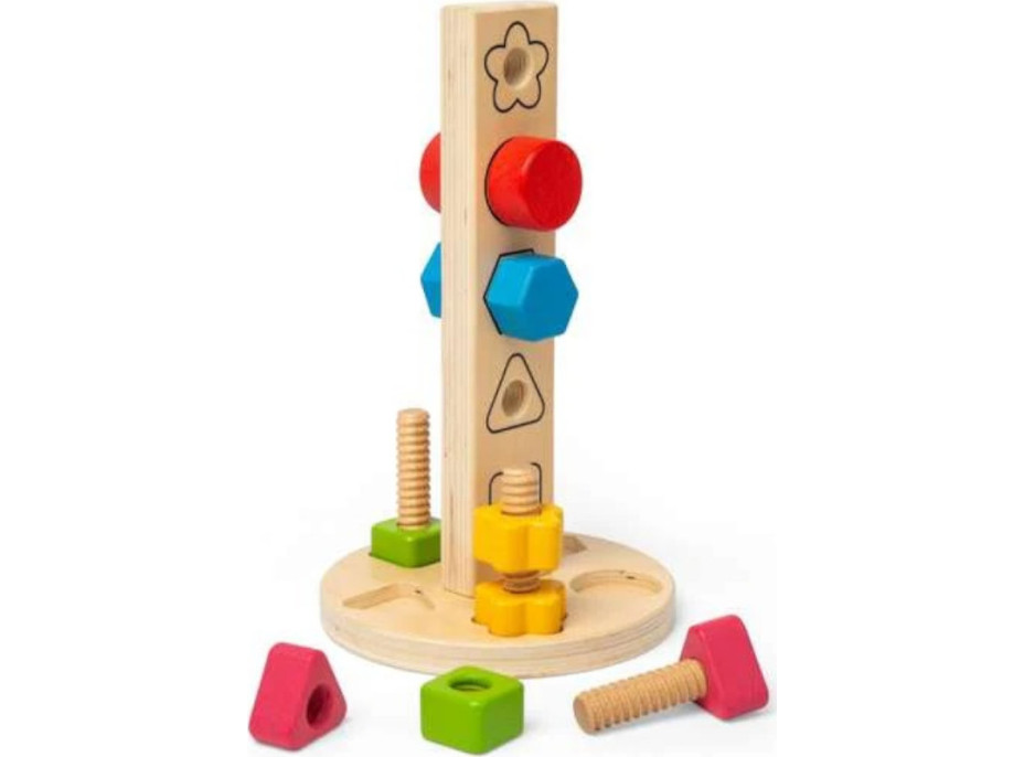 Bigjigs Toys Dřevěná věž s maticemi a šrouby