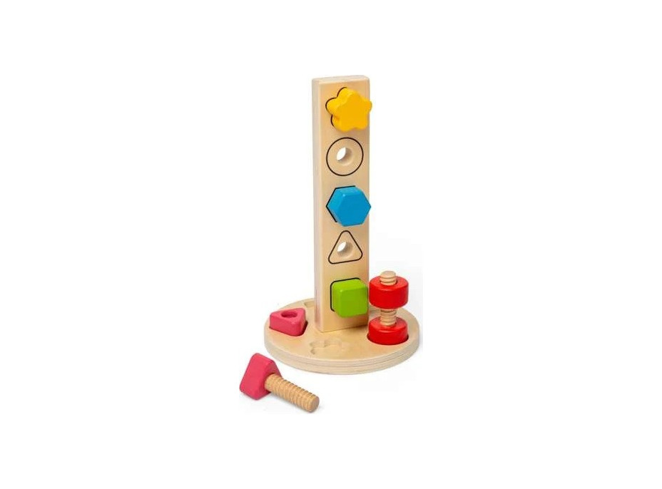 Bigjigs Toys Dřevěná věž s maticemi a šrouby