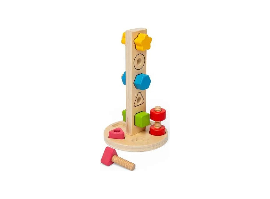 Bigjigs Toys Dřevěná věž s maticemi a šrouby