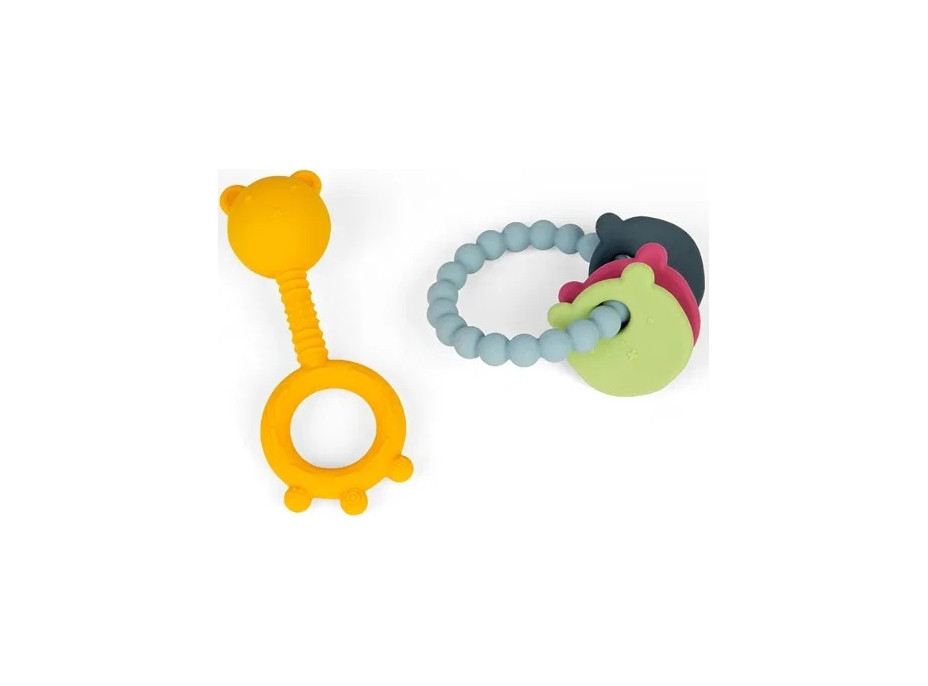 Bigjigs Toys Chrastítko a kousátko 2 v 1 a kousací kroužek Medvídek
