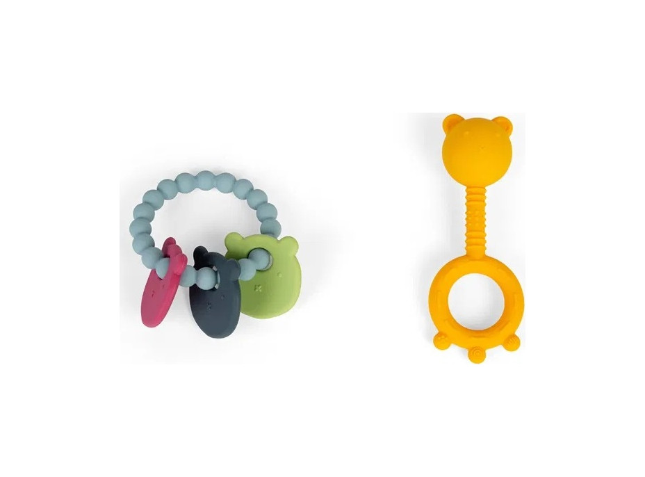 Bigjigs Toys Chrastítko a kousátko 2 v 1 a kousací kroužek Medvídek