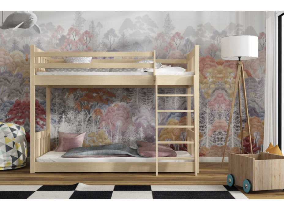 Dětská patrová postel z masivu borovice ŠIMON s Montessori lůžkem - 200x80 cm - PŘÍRODNÍ BOROVICE