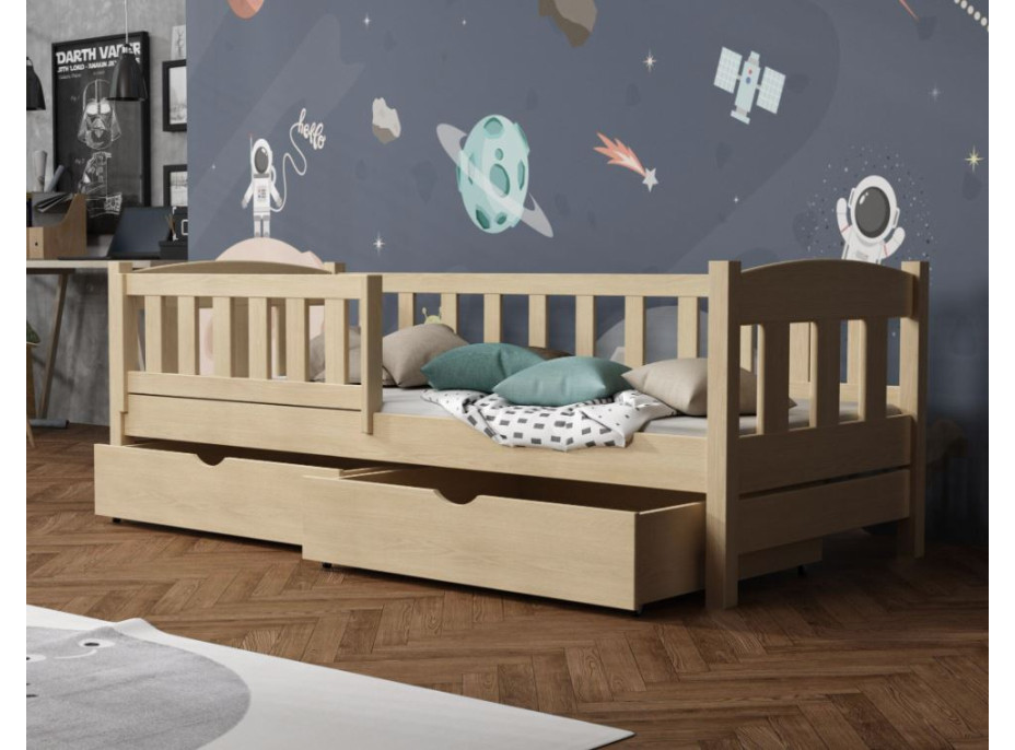 Dětská postel z masivu borovice BEN se šuplíky - 180x80 cm - PŘÍRODNÍ BOROVICE
