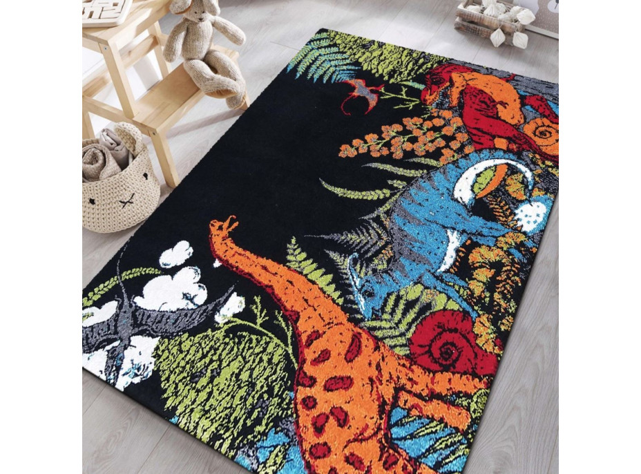Dětský koberec Dinosauři - černý