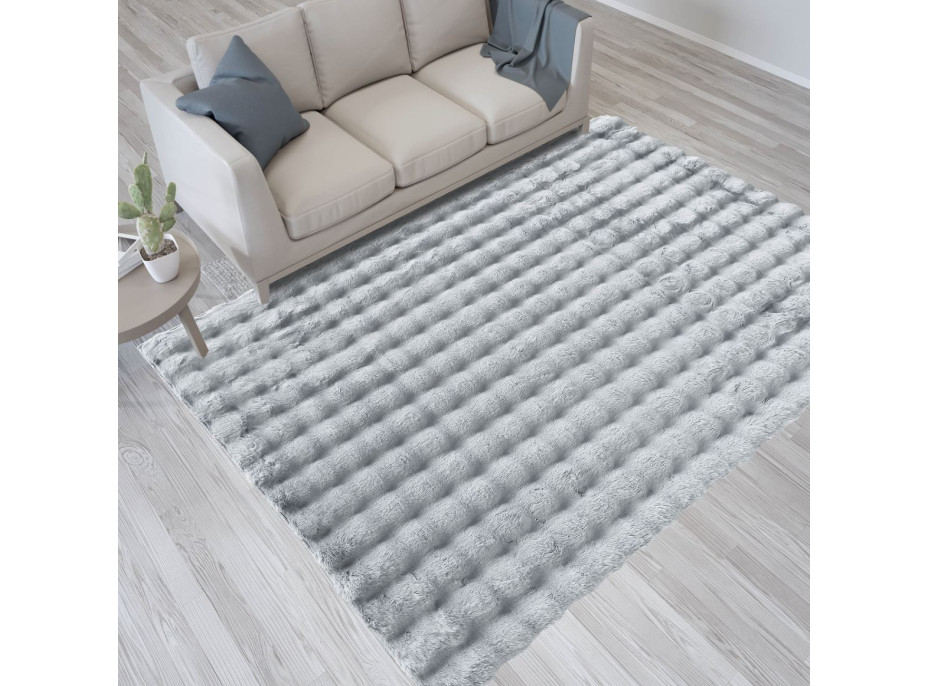 Kusový koberec MERLIN 3D - imitace králičí kožešiny - šedý
