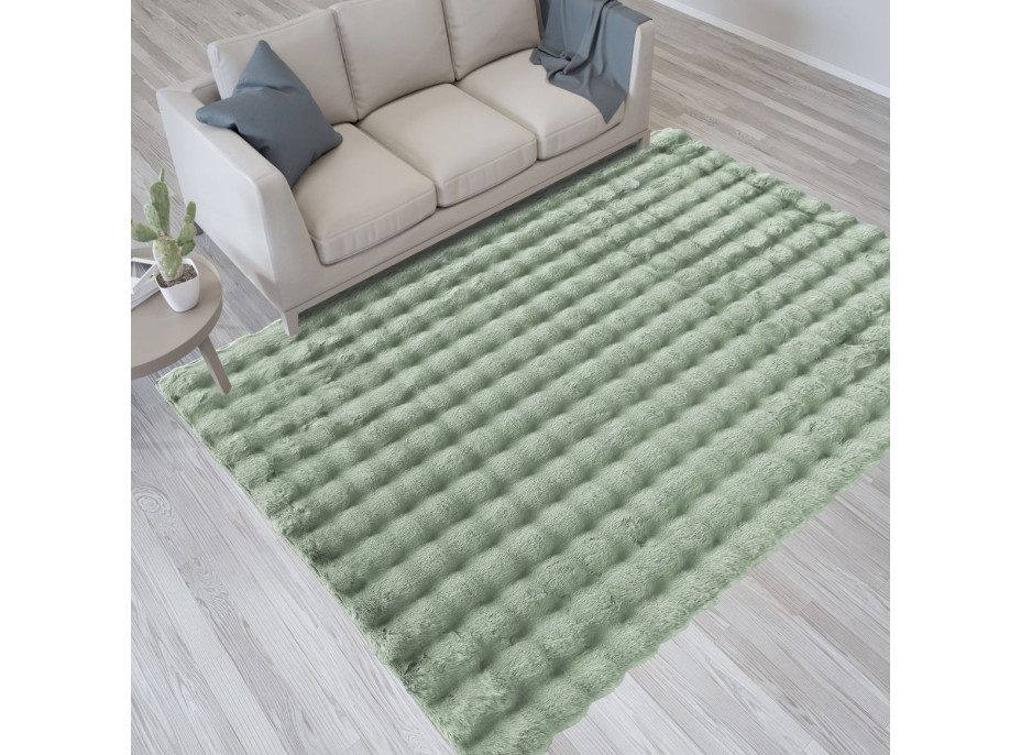 Kusový koberec MERLIN 3D - imitace králičí kožešiny - zelený