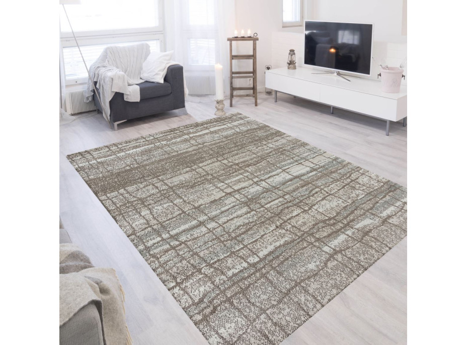 Kusový koberec ROXANNE Grid - hnědý