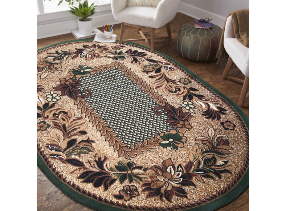 Kusový oválný koberec ALPHA Flower - zelený