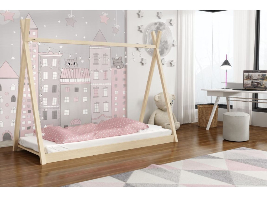Dětská domečková Montessori týpí postel z masivu borovice OLA - 180x80 cm - PŘÍRODNÍ BOROVICE
