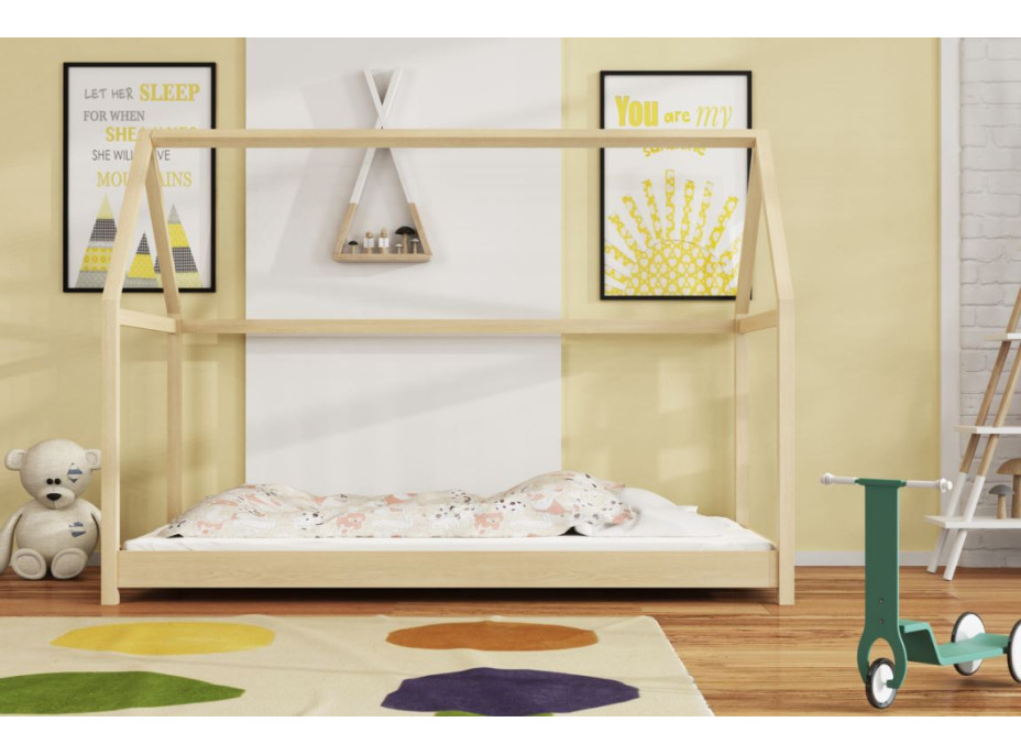 Dětská domečková Montessori postel z masivu borovice VERONIKA - 180x80 cm - PŘÍRODNÍ BOROVICE