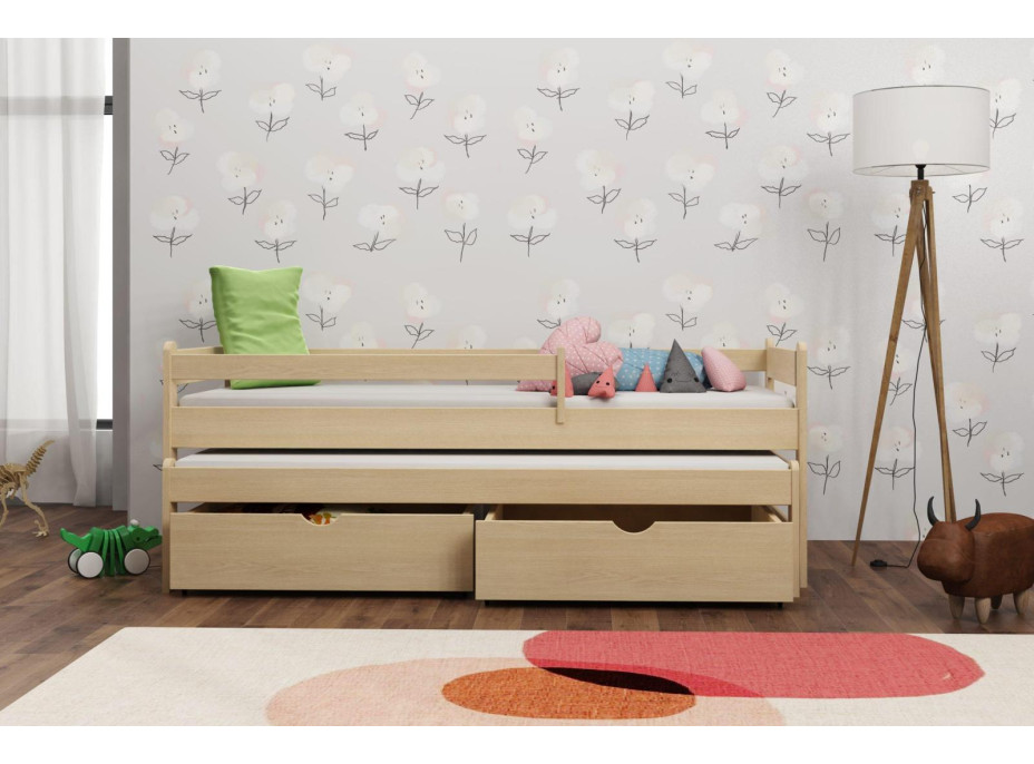 Dětská postel z masivu borovice ALEX s přistýlkou a šuplíky - 180x80 cm - PŘÍRODNÍ BOROVICE