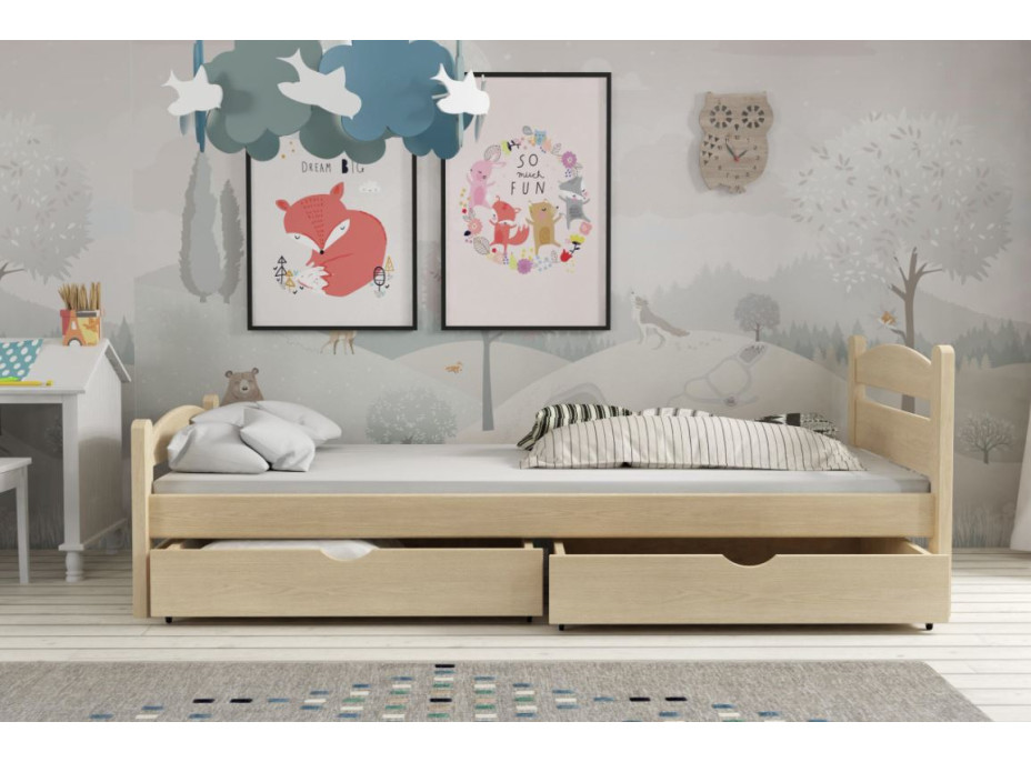 Dětská postel z masivu borovice MAX se šuplíky - 180x80 cm - PŘÍRODNÍ BOROVICE