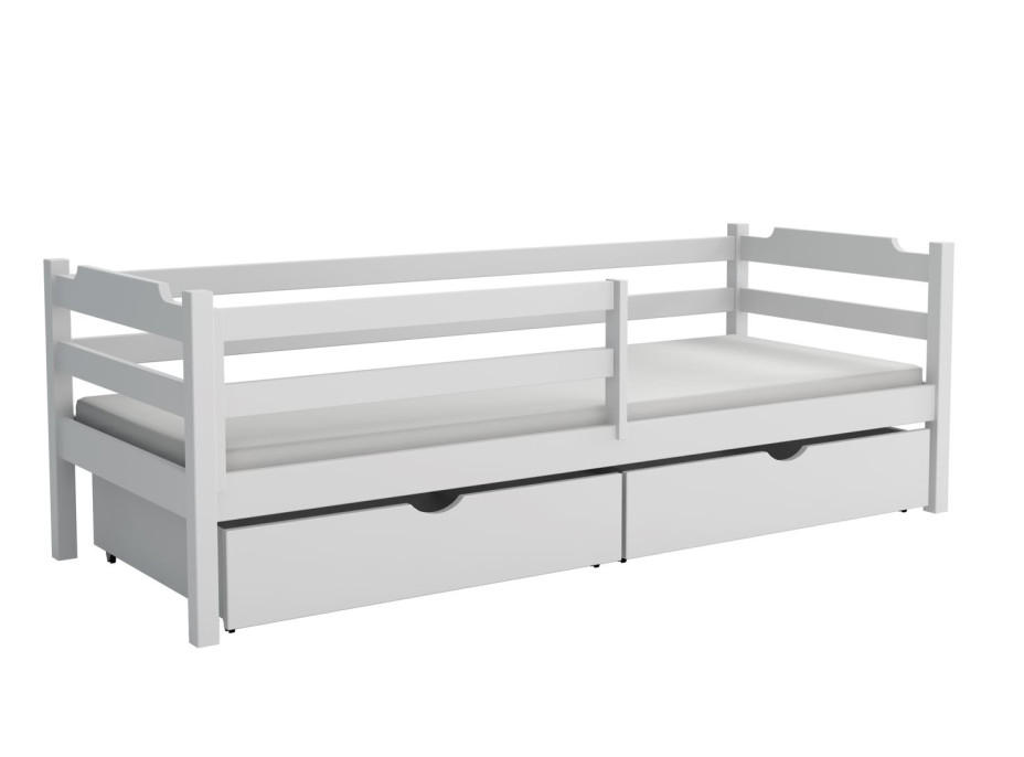 Dětská postel z masivu borovice MIKULÁŠ se šuplíky - 180x80 cm - BÍLÁ