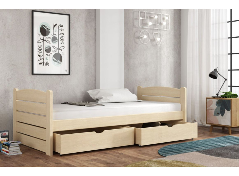 Dětská postel z masivu borovice URŠULA se šuplíky - 180x80 cm - PŘÍRODNÍ BOROVICE