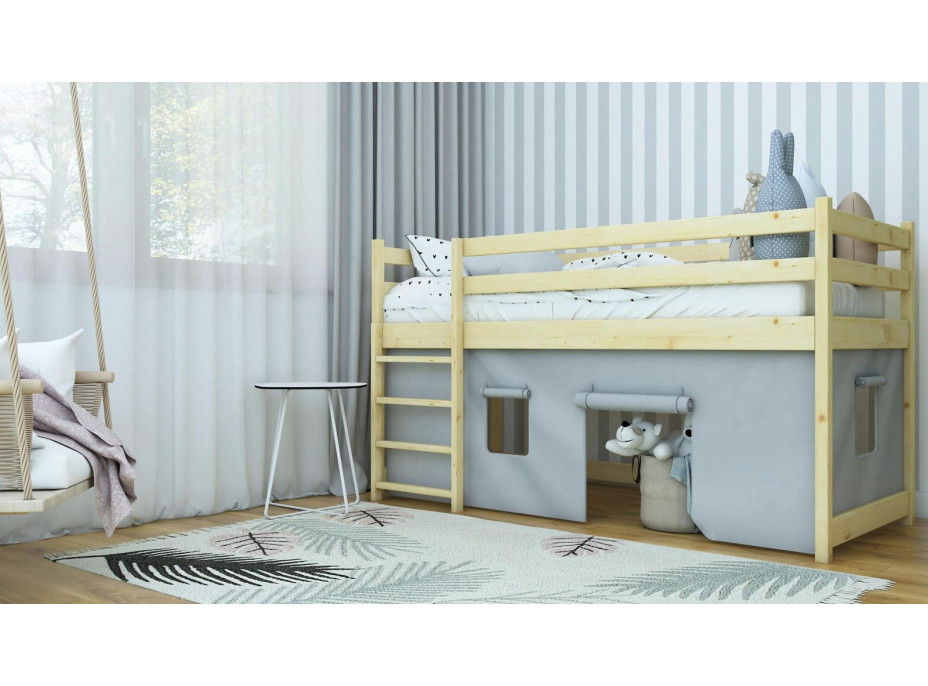 Dětská vyvýšená postel z masivu borovice PORTO - 180x80 cm - přírodní borovice