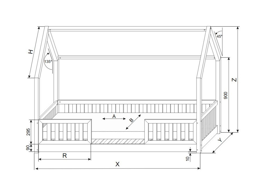 Dětská domečková Montessori postel z masivu borovice BIANCO DUO - 180x80 cm