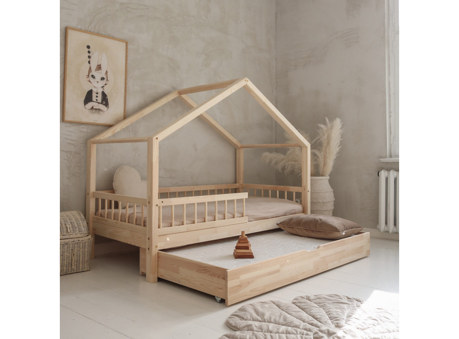 Dětská domečková postel z masivu borovice Bedhouse BELLO (se šuplíkem/s přistýlkou) - 160x80 cm