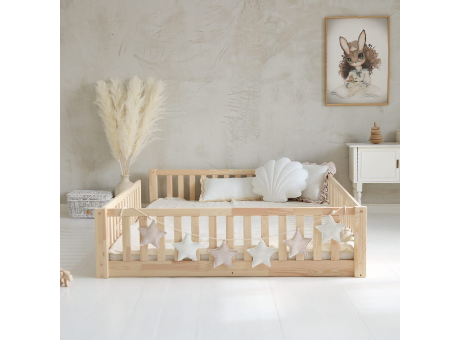 Dětská Montessori postel z masivu borovice Basic LOVE - 200x140 cm