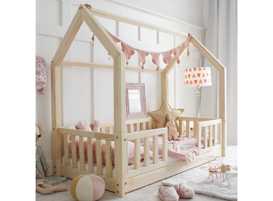 Dětská domečková Montessori postel z masivu borovice BIANCO DUO - 180x80 cm