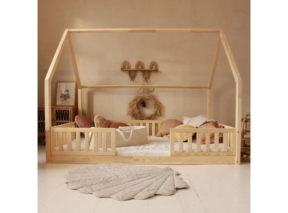 Dětská domečková Montessori postel z masivu borovice BIANCO DUO - 200x140 cm
