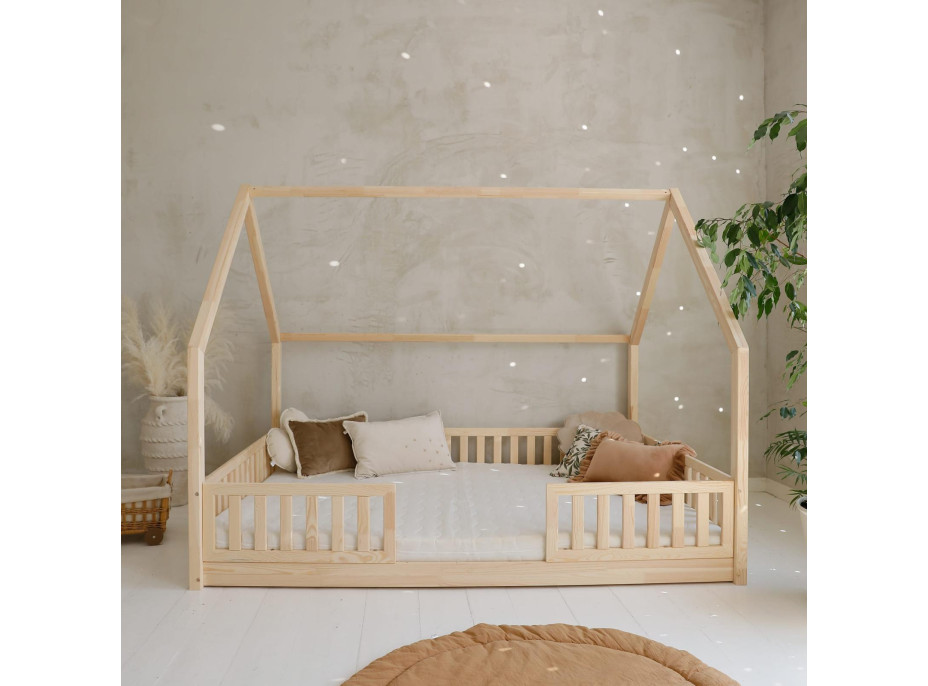 Dětská domečková Montessori postel z masivu borovice BIANCO DUO - 200x140 cm
