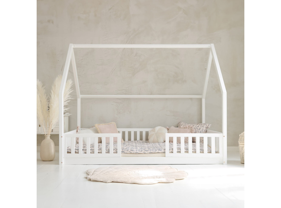 Dětská domečková Montessori postel z masivu borovice BIANCO DUO - 200x140 cm