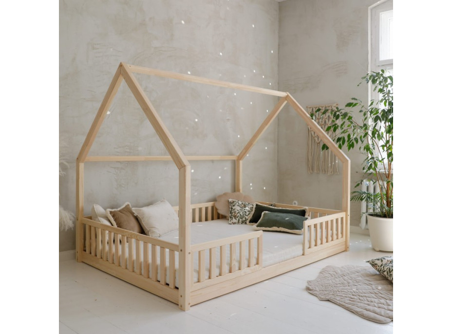 Dětská domečková Montessori postel z masivu borovice BIANCO DUO - 200x140 cm