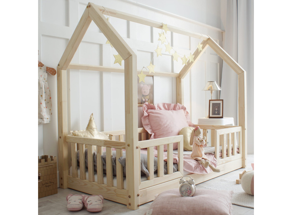 Dětská domečková Montessori postel z masivu borovice BIANCO DUO - 200x90 cm