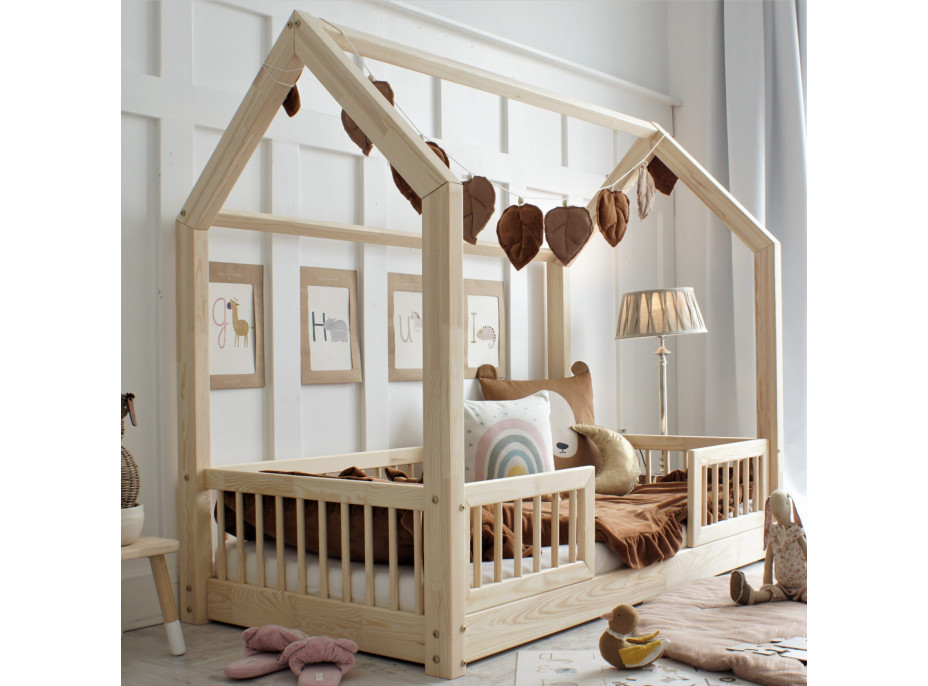 Dětská domečková Montessori postel z masivu borovice PIOLI DUO - 160x80 cm