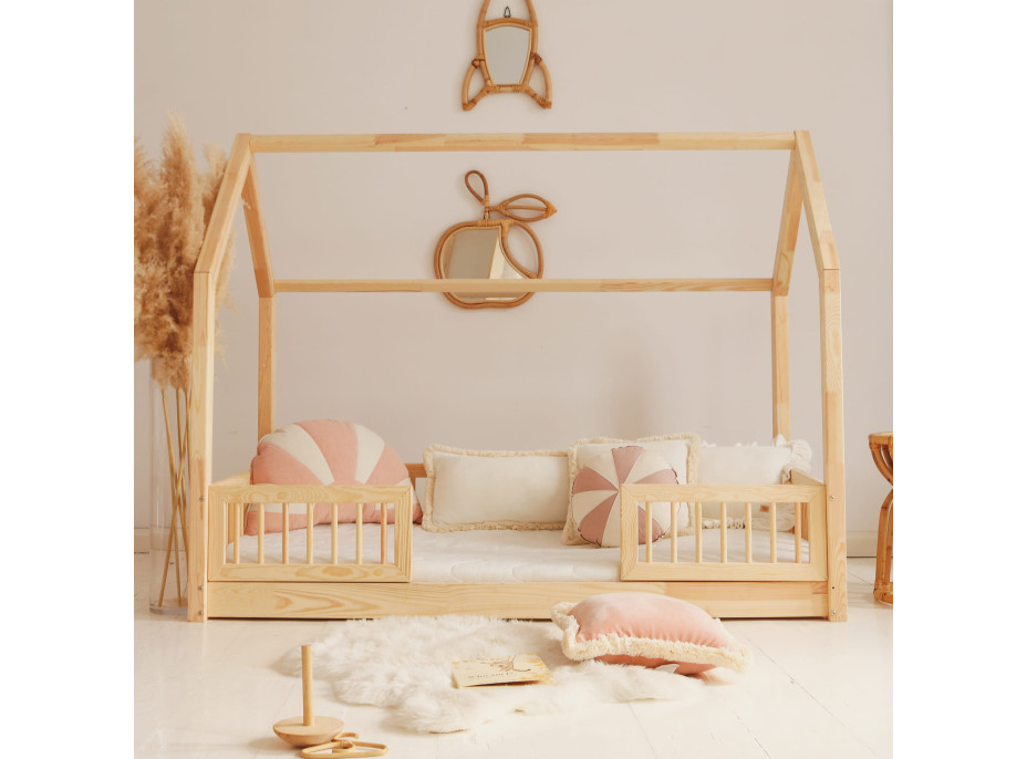 Dětská domečková Montessori postel z masivu borovice PIOLI DUO - 180x80 cm