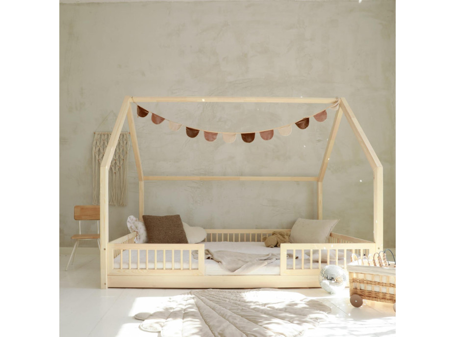 Dětská domečková Montessori postel z masivu borovice PIOLI DUO - 200x140 cm