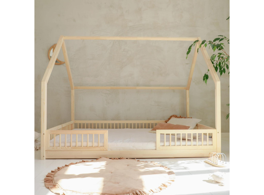 Dětská domečková Montessori postel z masivu borovice PIOLI DUO - 200x140 cm